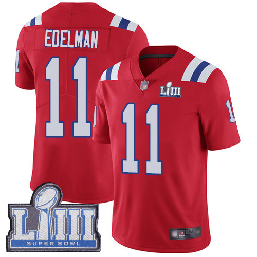 New England Patriots Football #11 Super Bowl LIII Limited Red Men Julian Edelman Alternate NFL Jersey